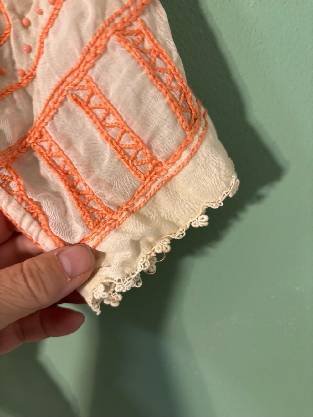 ANTIQUE Edwardian Embroidered White Peasant Blouse with Coral Beading - Picture 4 of 6